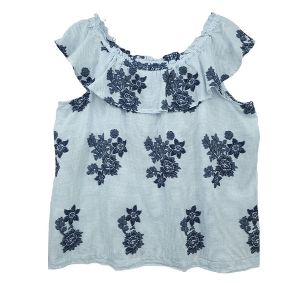 J. Jill XL Ocean Breeze Off the Shoulder Blue Floral Top - Picture 2 of 9